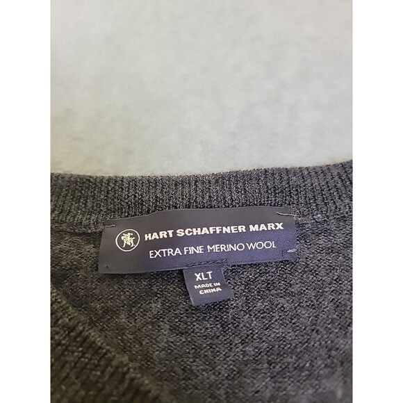 Hart Schaffner Marx V Neck Sweater Mens LT Tall Charcoal Merino Stretch Preppy - Picture 2 of 13